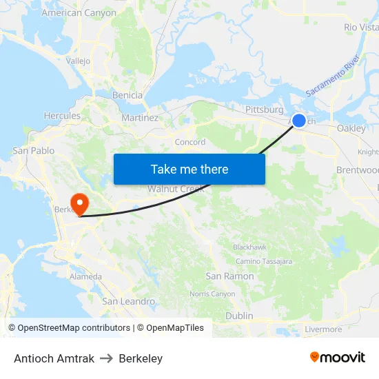 Antioch Amtrak to Berkeley map