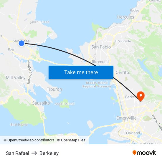 San Rafael to Berkeley map