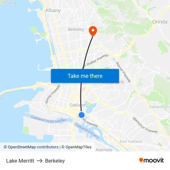 Lake Merritt to Berkeley map