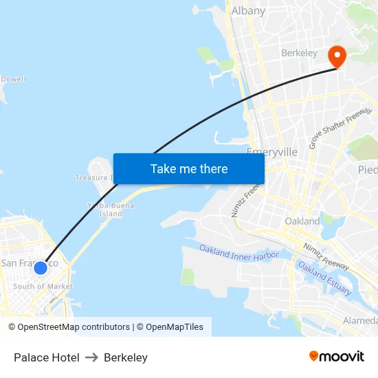 Palace Hotel to Berkeley map