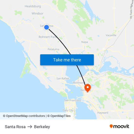Santa Rosa to Berkeley map