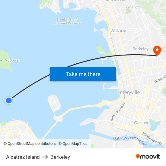 Alcatraz Island to Berkeley map