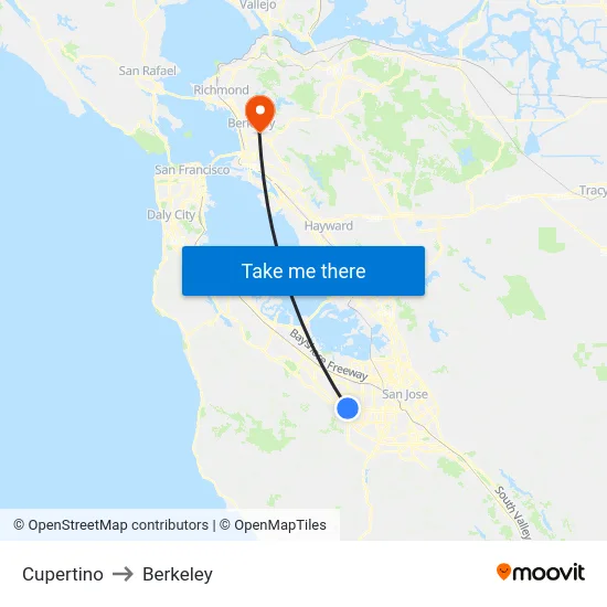 Cupertino to Berkeley map