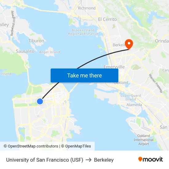 University of San Francisco (USF) to Berkeley map