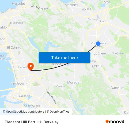 Pleasant Hill Bart to Berkeley map