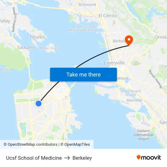 Ucsf School of Medicine to Berkeley map