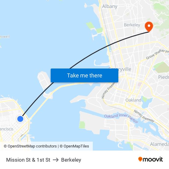 Mission St & 1st St to Berkeley map