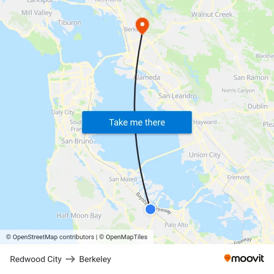 Redwood City to Berkeley map