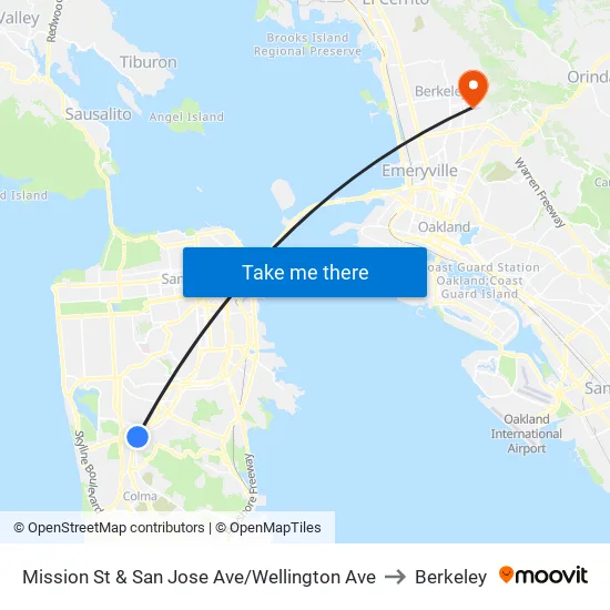 Mission St & San Jose Ave/Wellington Ave to Berkeley map