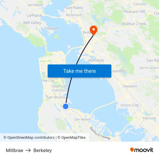 Millbrae to Berkeley map