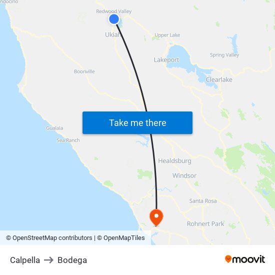 Calpella to Bodega map