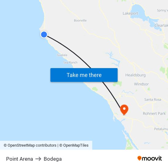 Point Arena to Bodega map