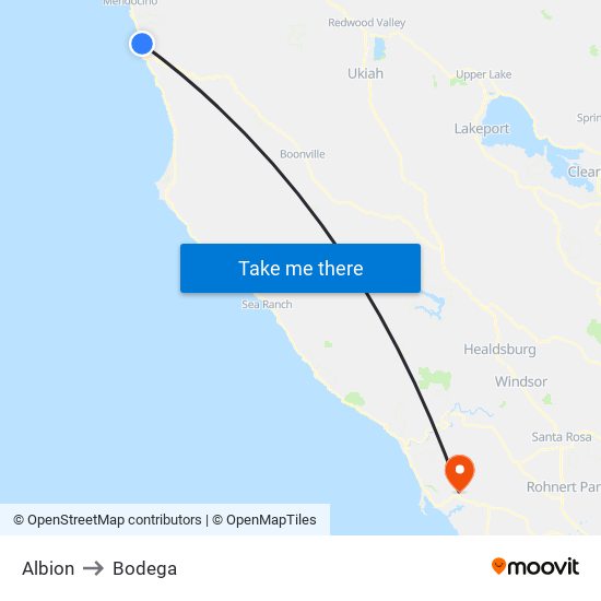 Albion to Bodega map