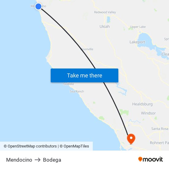 Mendocino to Bodega map