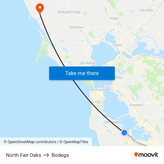 North Fair Oaks to Bodega map
