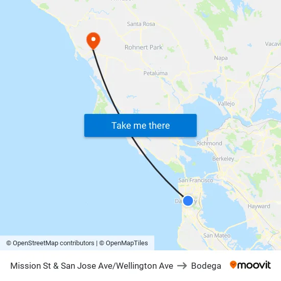 Mission St & San Jose Ave/Wellington Ave to Bodega map