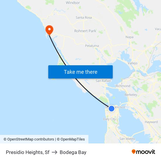 Presidio Heights, Sf to Bodega Bay map