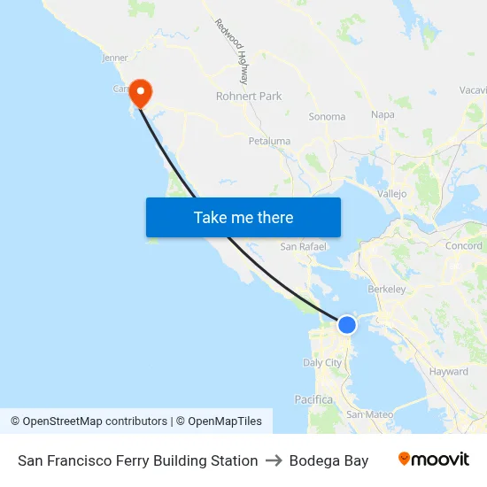 San Francisco Ferry Building Station to Bodega Bay map