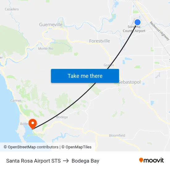 Santa Rosa Airport STS to Bodega Bay map