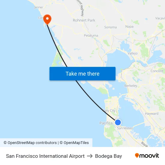 San Francisco International Airport to Bodega Bay map