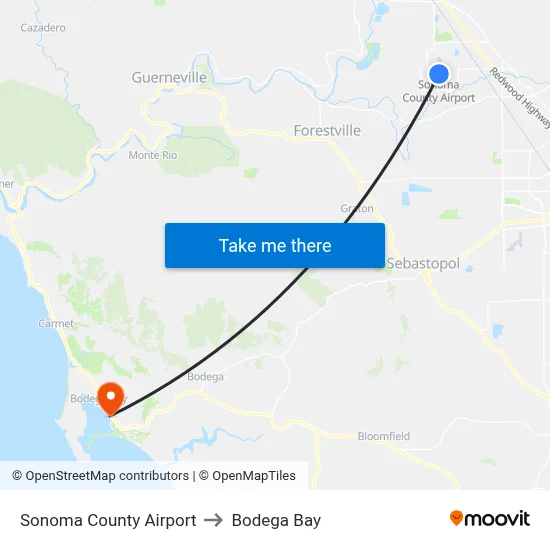 Sonoma County Airport to Bodega Bay map