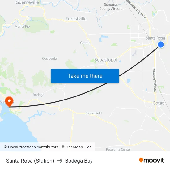 Santa Rosa (Station) to Bodega Bay map