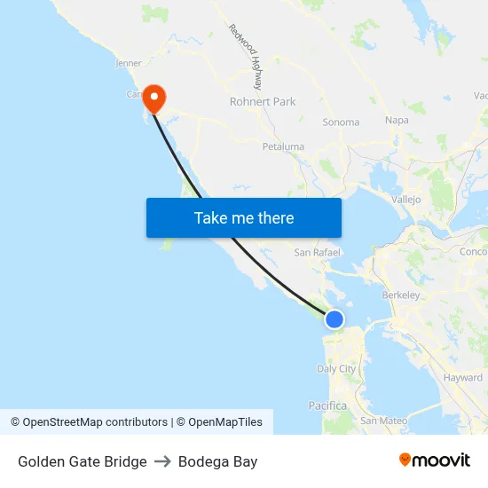 Golden Gate Bridge to Bodega Bay map