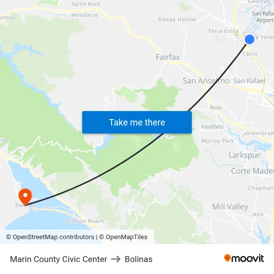 Marin County Civic Center to Bolinas map