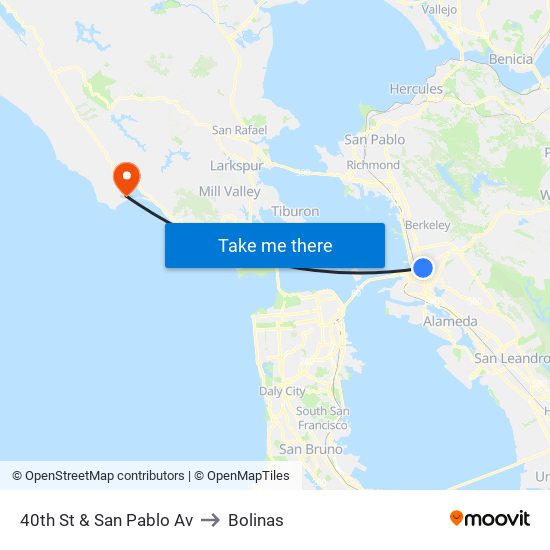 40th St & San Pablo Av to Bolinas map