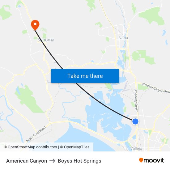 American Canyon to Boyes Hot Springs map