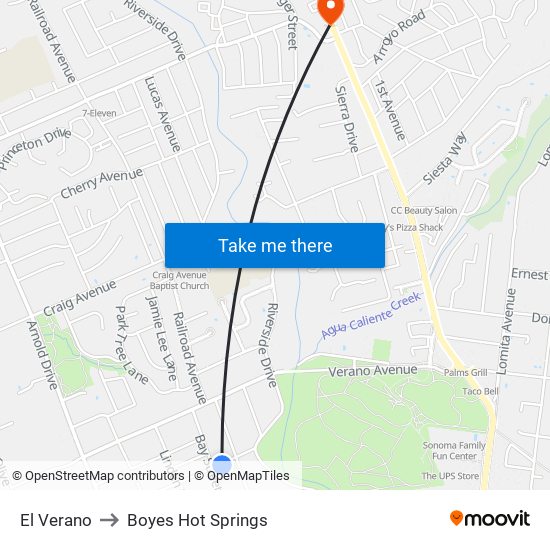 El Verano to Boyes Hot Springs map