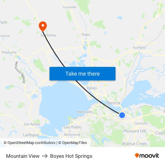 Mountain View to Boyes Hot Springs map