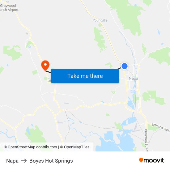 Napa to Boyes Hot Springs map