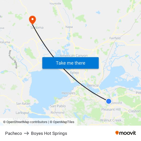 Pacheco to Boyes Hot Springs map