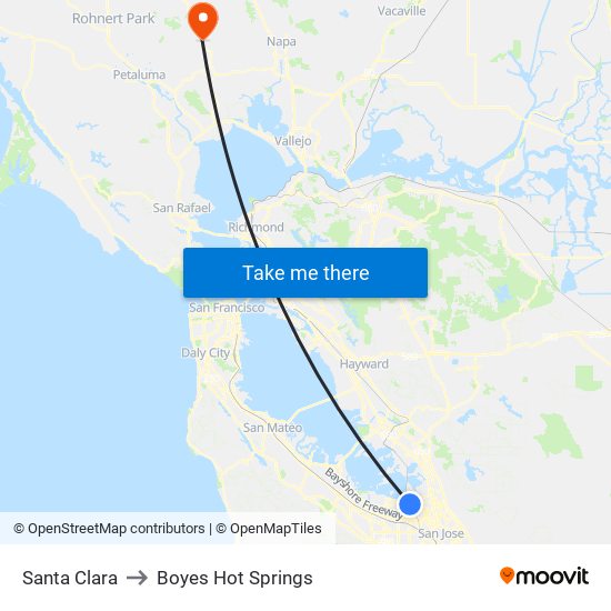 Santa Clara to Boyes Hot Springs map