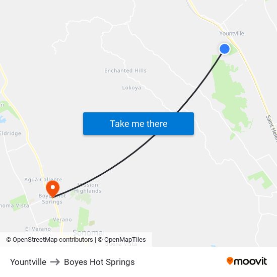 Yountville to Boyes Hot Springs map