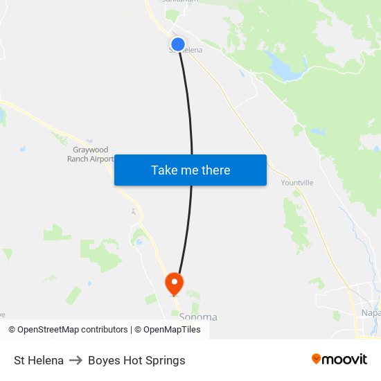 St Helena to Boyes Hot Springs map