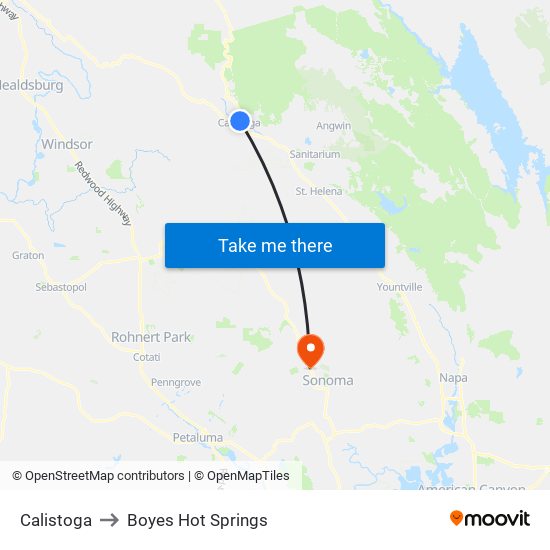 Calistoga to Boyes Hot Springs map