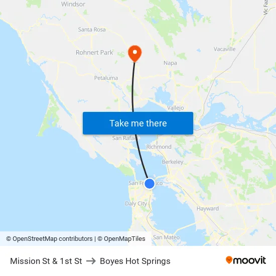 Mission St & 1st St to Boyes Hot Springs map
