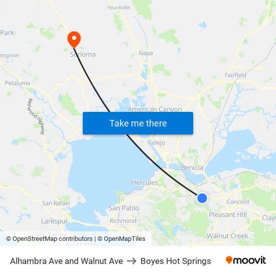 Alhambra Ave and Walnut Ave to Boyes Hot Springs map