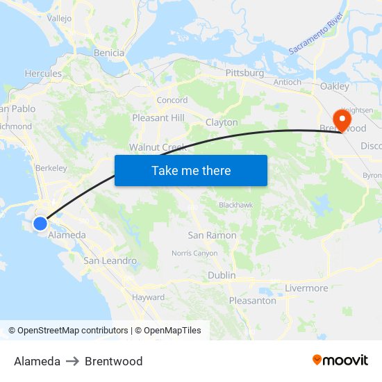 Alameda to Brentwood map