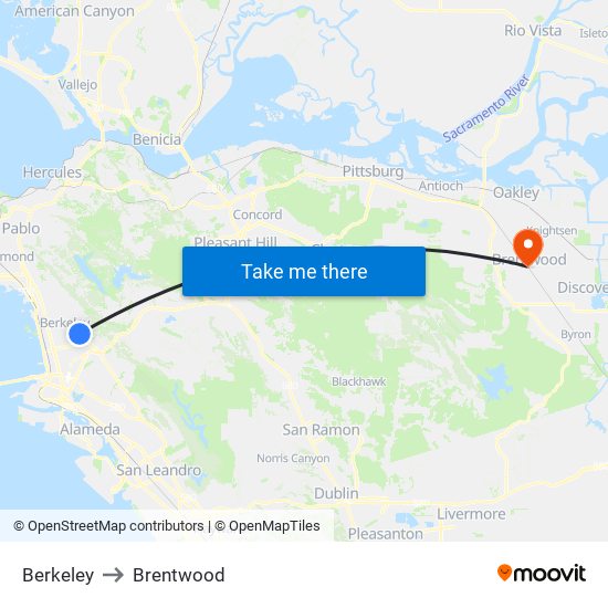 Berkeley to Brentwood map