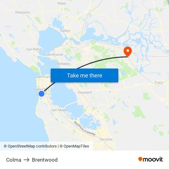 Colma to Brentwood map
