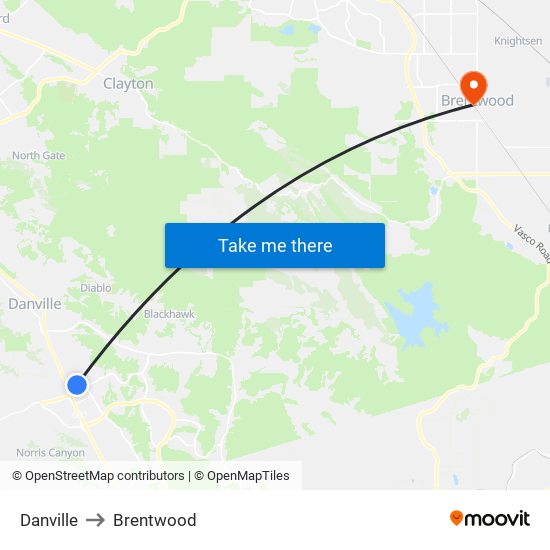 Danville to Brentwood map