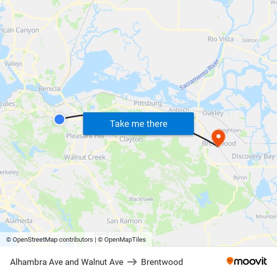 Alhambra Ave and Walnut Ave to Brentwood map