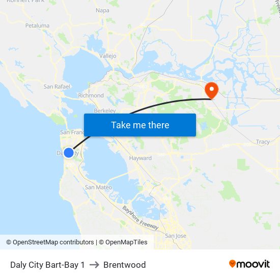 Daly City Bart-Bay 1 to Brentwood map