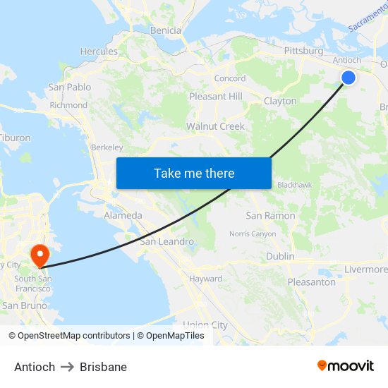 Antioch to Brisbane map