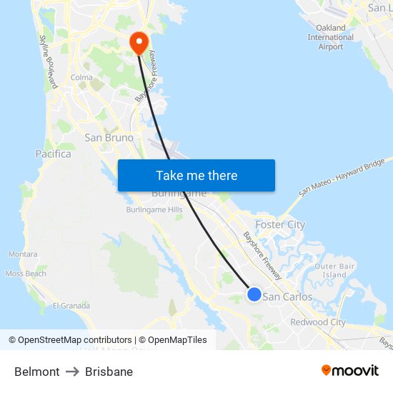 Belmont to Brisbane map