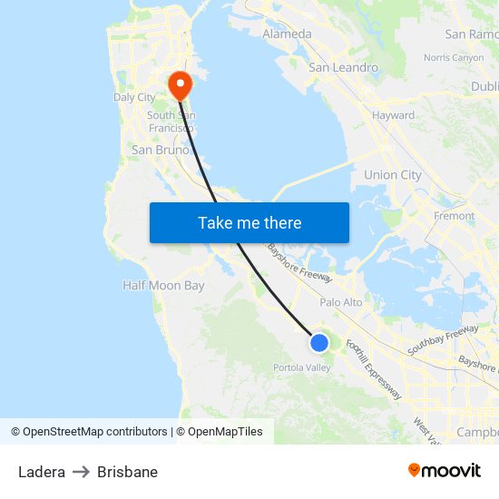 Ladera to Brisbane map