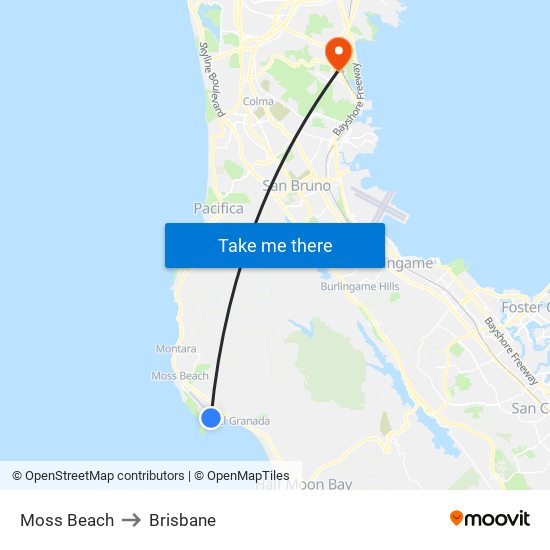 Moss Beach to Brisbane map